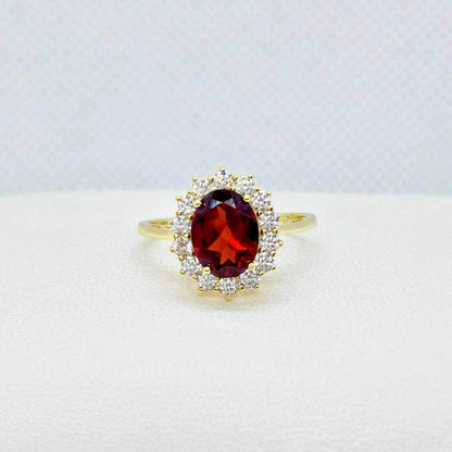 Natural Garnet Ring Princess Diana 2.5ct in Gold Plated Sterling Silver