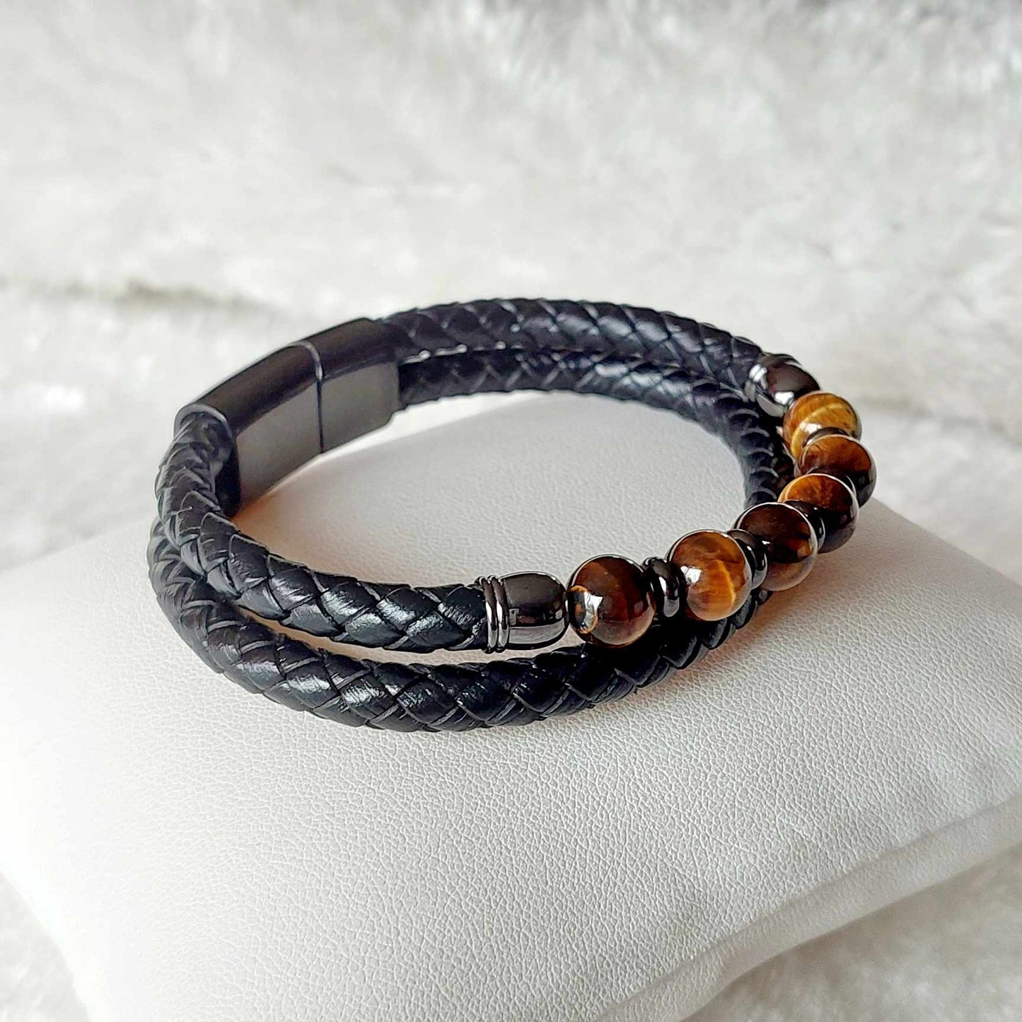 Tiger Eye and Leather Bracelets for Men