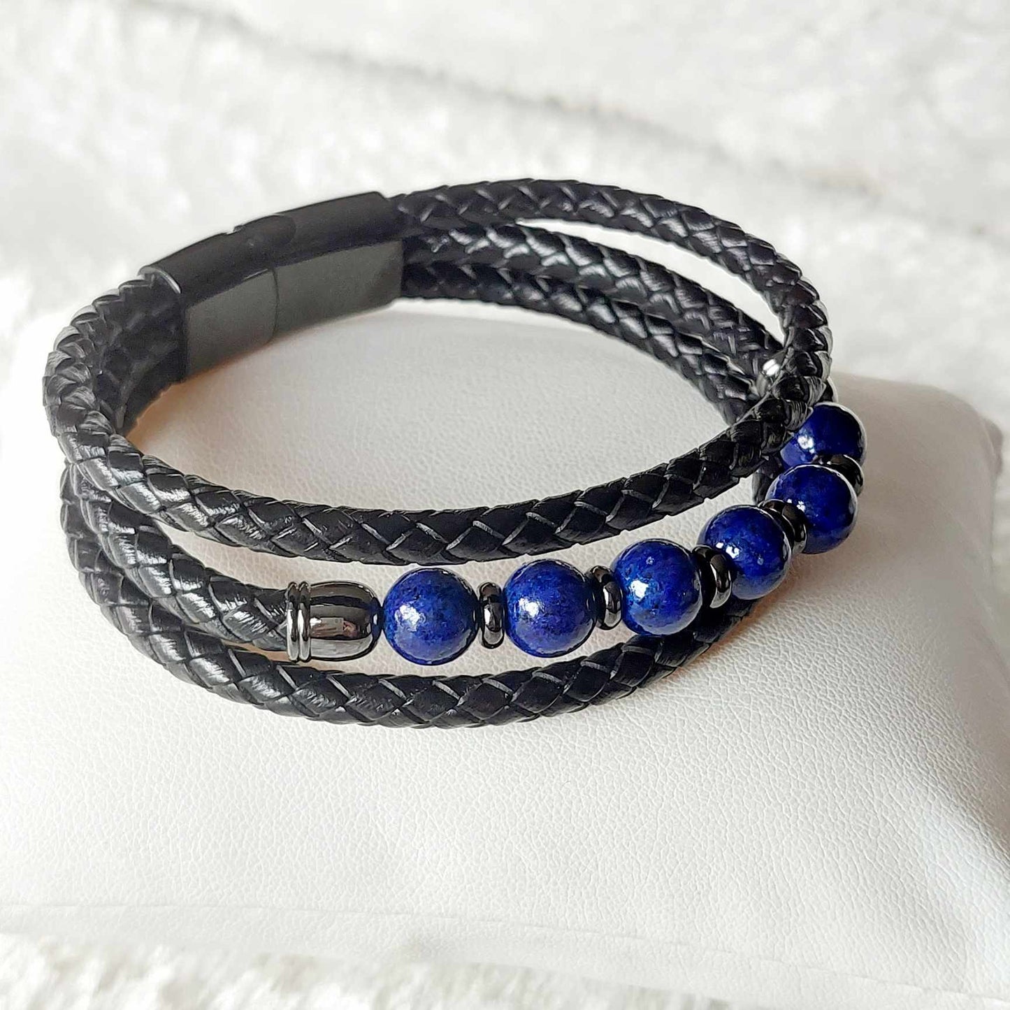 Natural Lapis and Leather Bracelets for Men