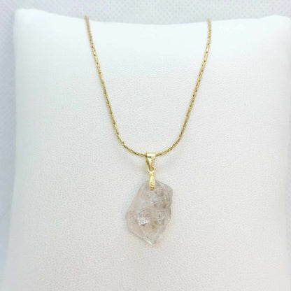 Natural Herkimer Diamond Pendant with Stainless Steel Gold Plated Necklace Chain