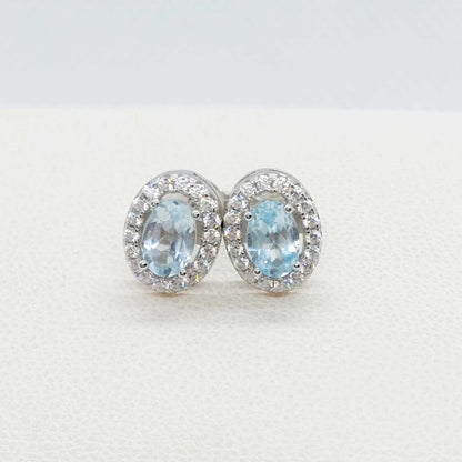 Natural Blue Topaz Earrings with 1ct Stones in Sterling Silver