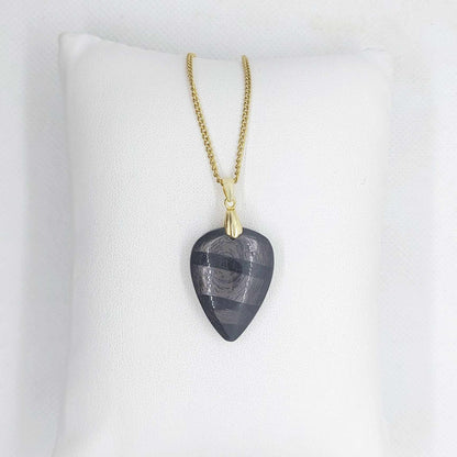 Natural Hypersthene Stone Pendant with Stainless Steel Gold Plated Necklace Chain