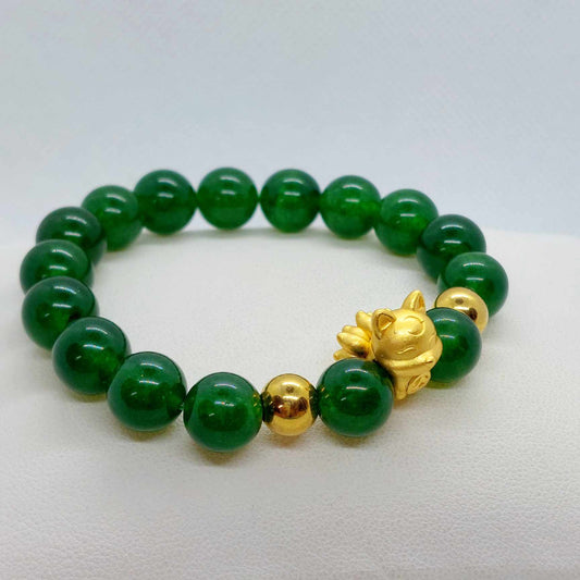 Natural Hetian Jade with Silver Nine Tailed Fox Bracelet in 10mm Stones