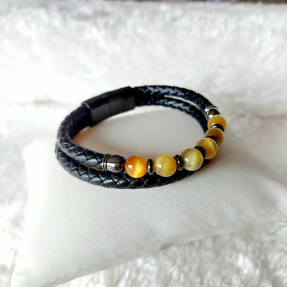 Tiger Eye and Leather Bracelets for Men