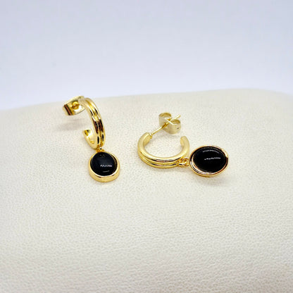 Natural Obsidian Earrings in Gold Plated Stainless Steel