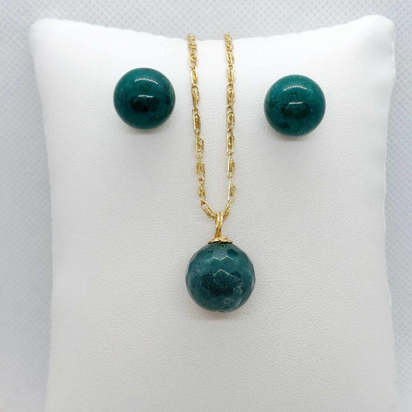 Natural Hetian Jade Mini Set in Solid 10K Gold with 14 & 18mm Stones