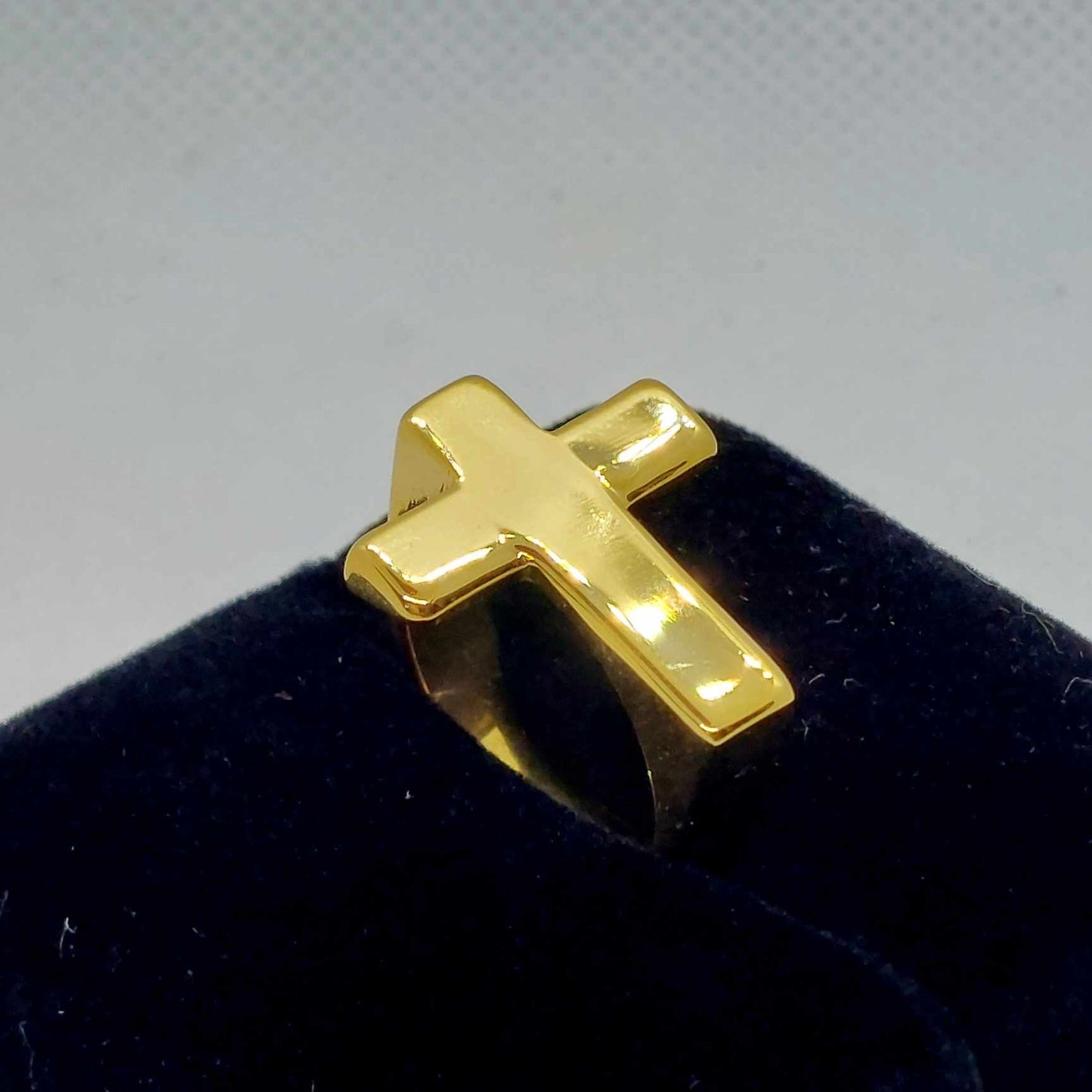 Large Cross Ring Stainless Steel Gold Plated