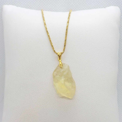 Natural Libyan Desert Glass Stone Pendant with Stainless Steel Gold Plated Necklace Chain