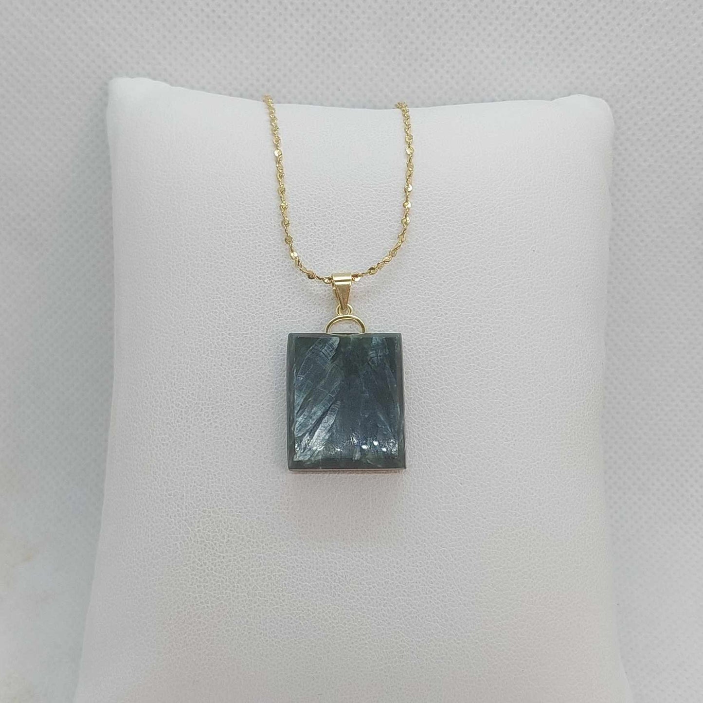 Natural Seraphinite Stone Pendant with Stainless Steel Gold Plated Necklace Chain