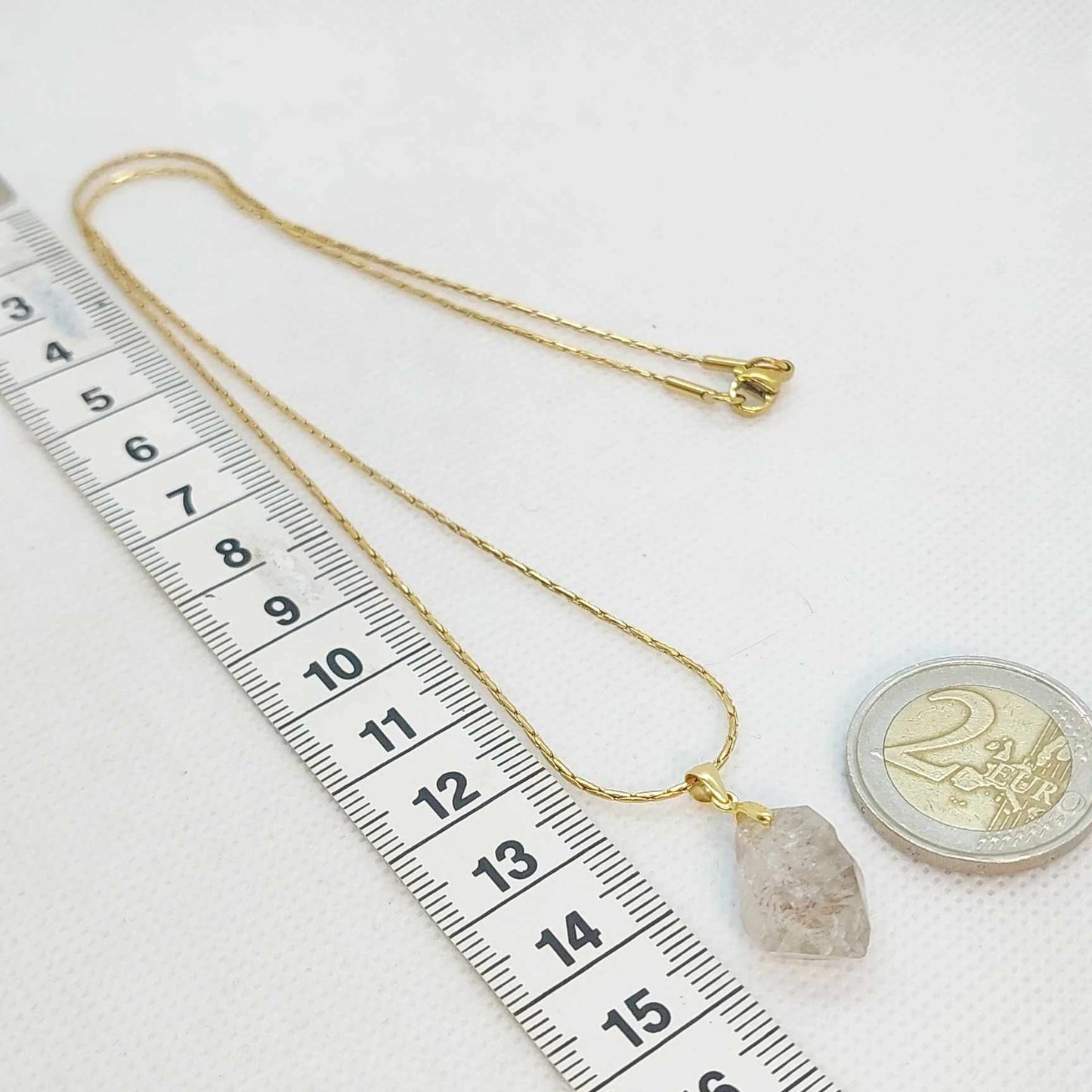 Natural Herkimer Diamond Pendant with Stainless Steel Gold Plated Necklace Chain