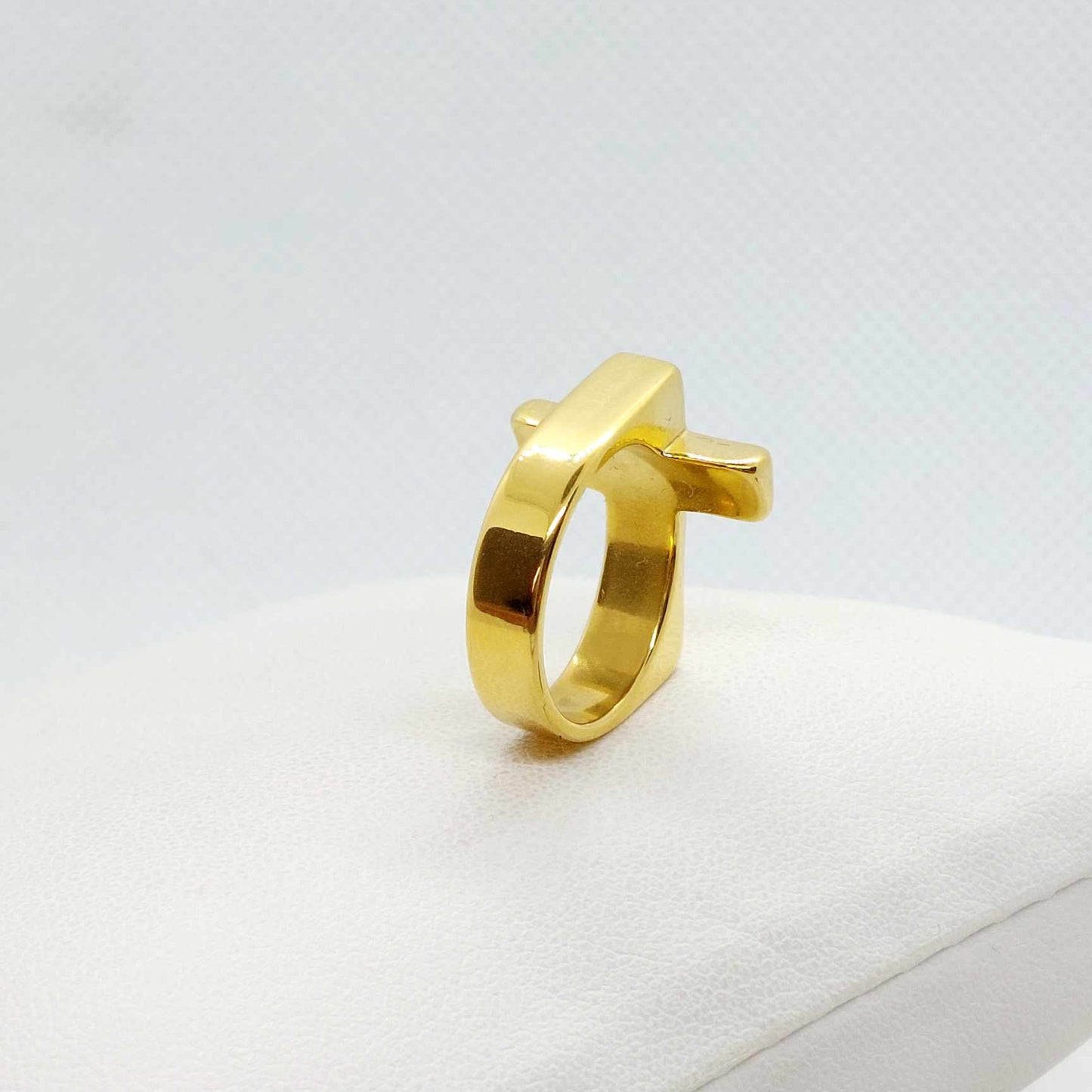 Large Cross Ring Stainless Steel Gold Plated