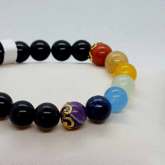 Natural Obsidian Chakra Bracelet in 10mm Stones