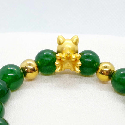 Natural Hetian Jade with Silver Nine Tailed Fox Bracelet in 10mm Stones
