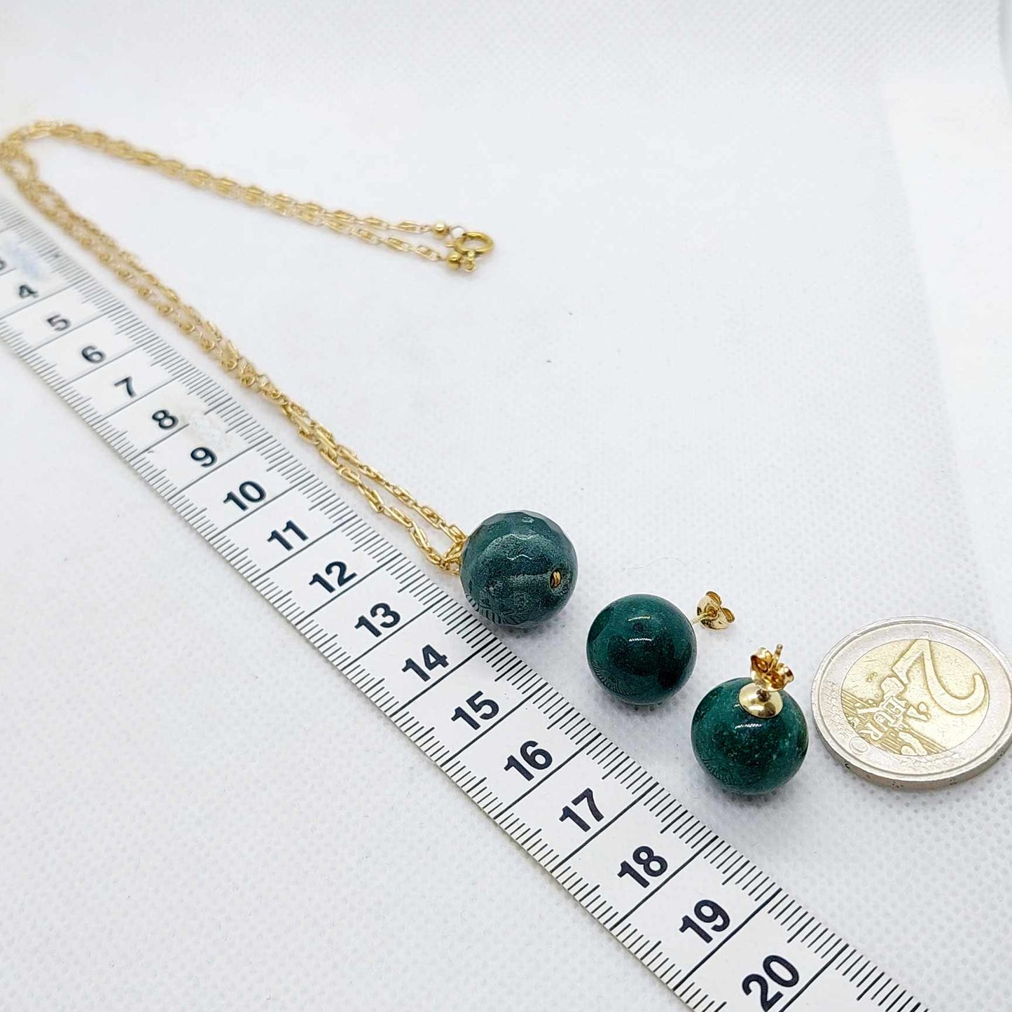 Natural Hetian Jade Mini Set in Solid 10K Gold with 14 & 18mm Stones