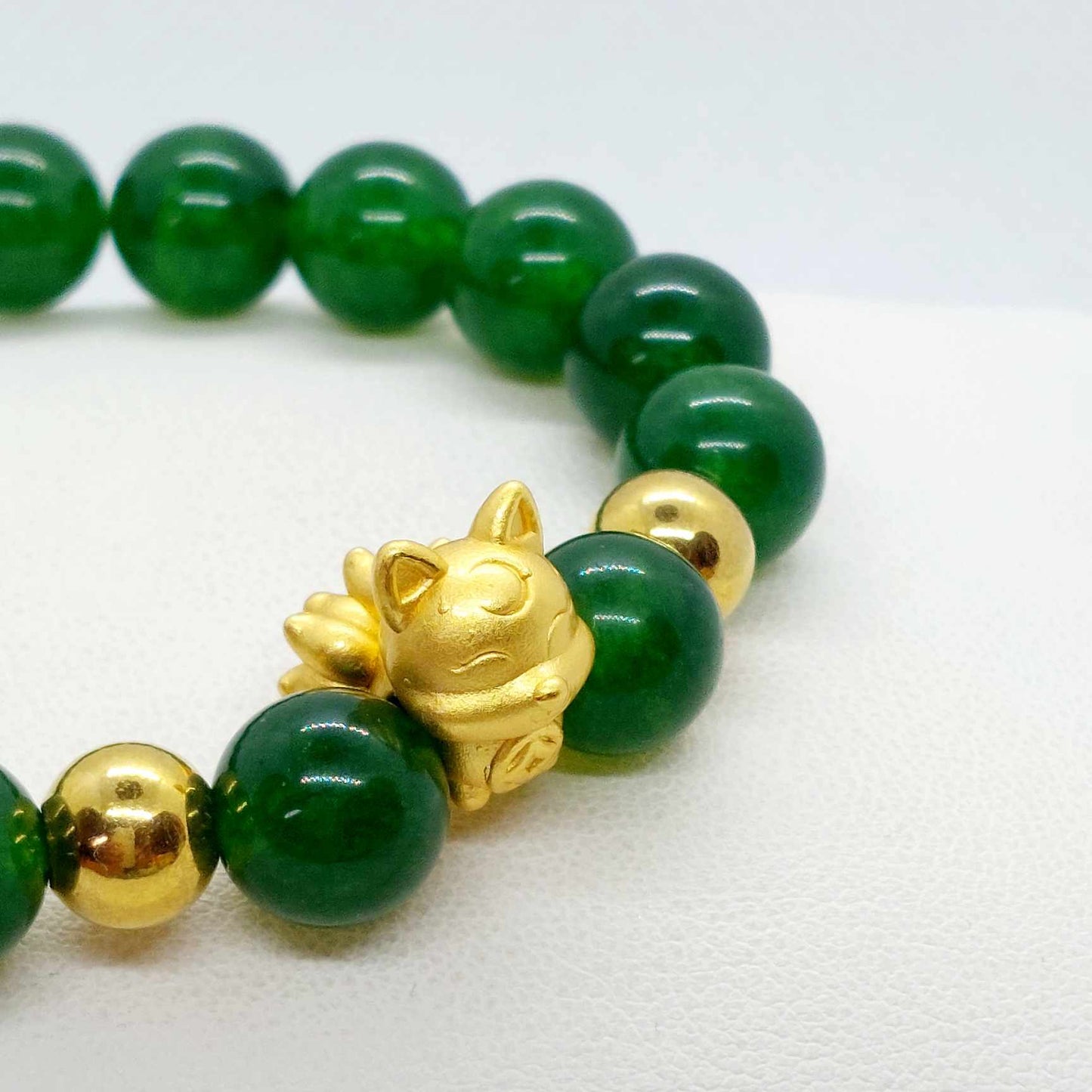 Natural Hetian Jade with Silver Nine Tailed Fox Bracelet in 10mm Stones