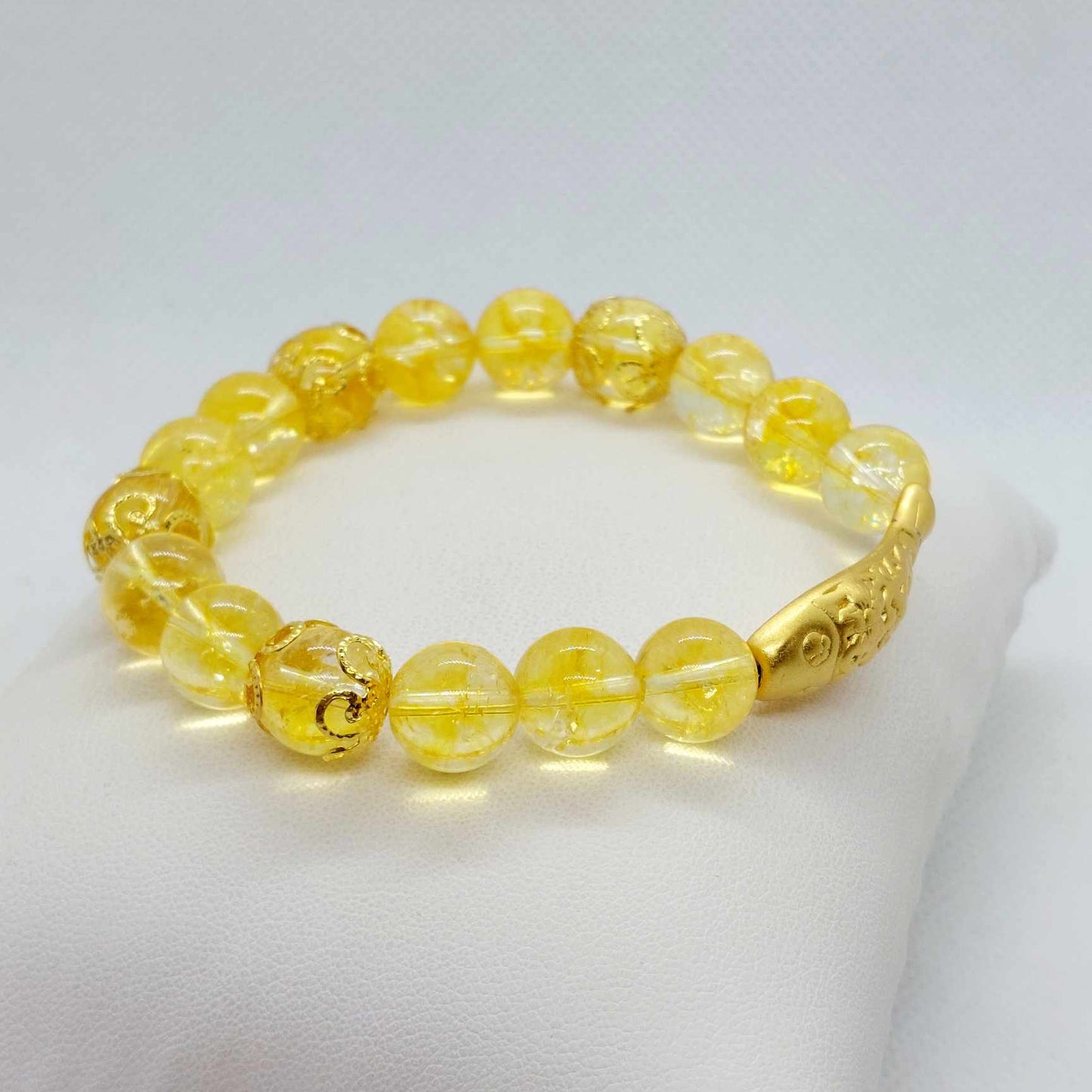 Natural Citrine with Large Silver Fish Bracelet in 10mm Stones