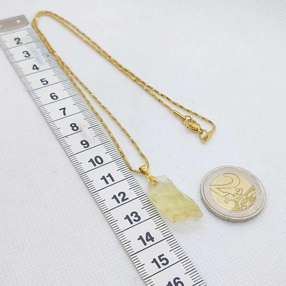 Natural Libyan Desert Glass Stone Pendant with Stainless Steel Gold Plated Necklace Chain
