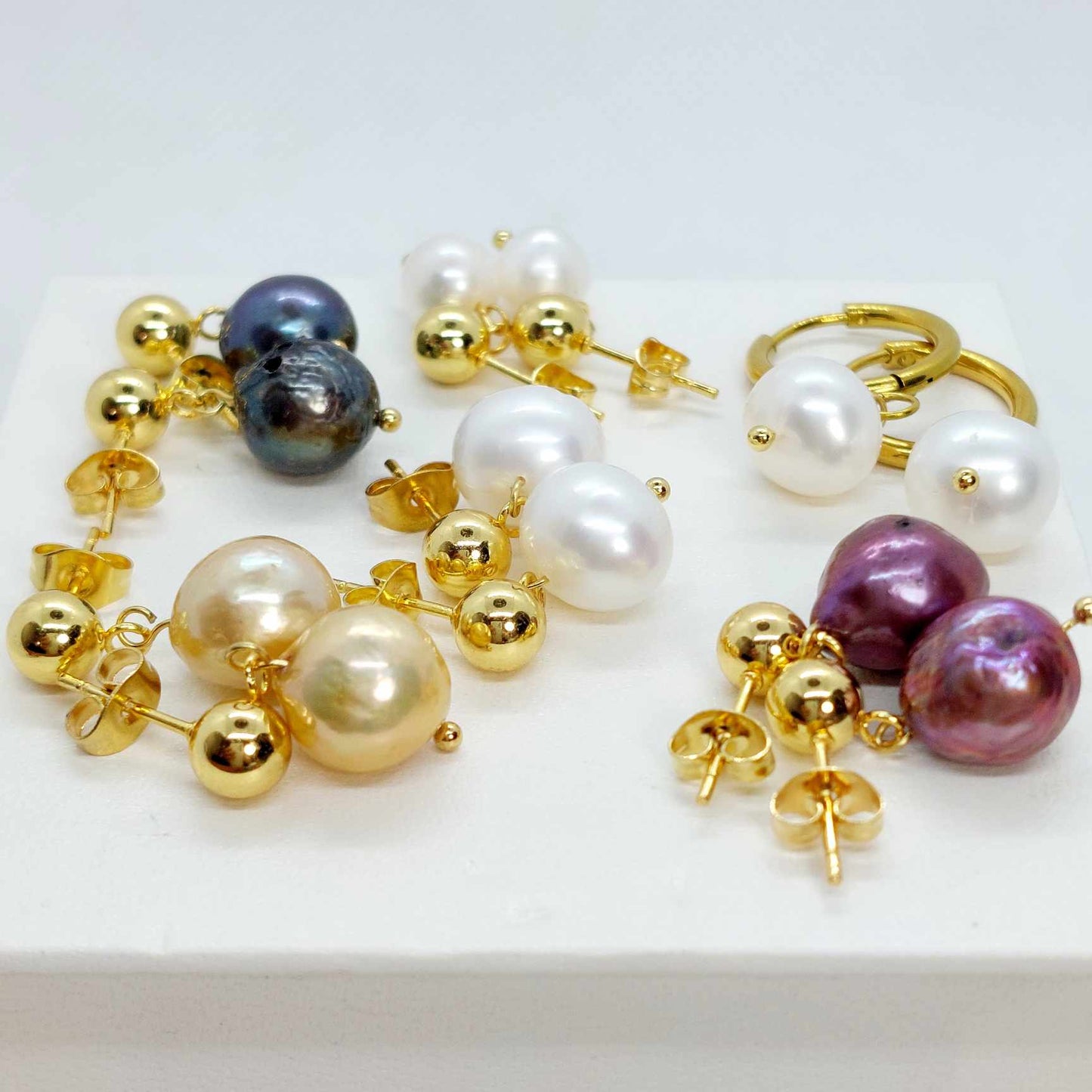 Natural Freshwater Pearl Earrings in Gold Plated Stainless Steel