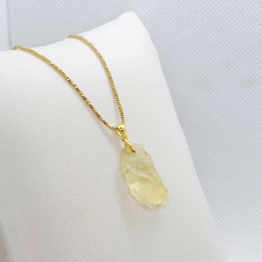 Natural Libyan Desert Glass Stone Pendant with Stainless Steel Gold Plated Necklace Chain