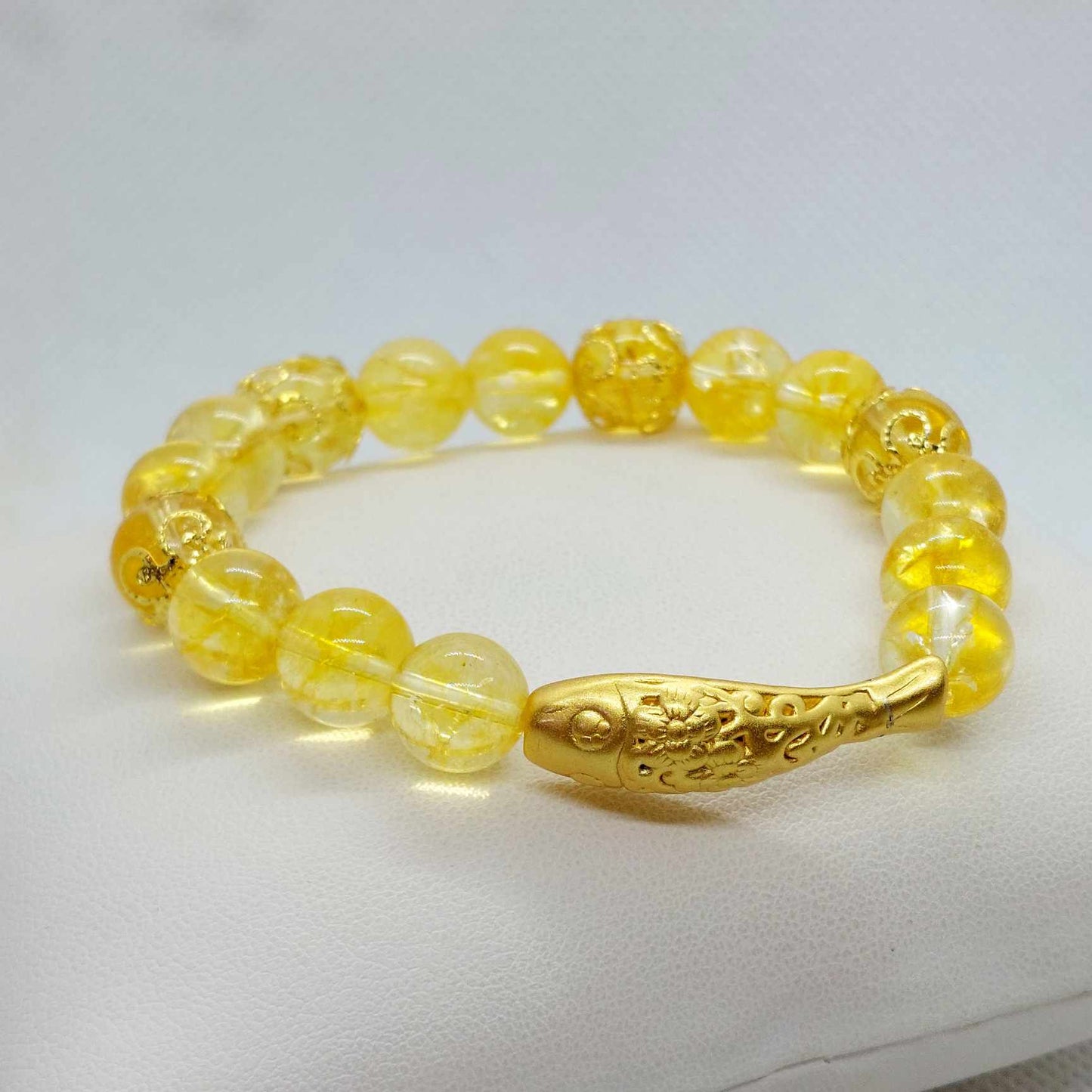 Natural Citrine with Large Silver Fish Bracelet in 10mm Stones