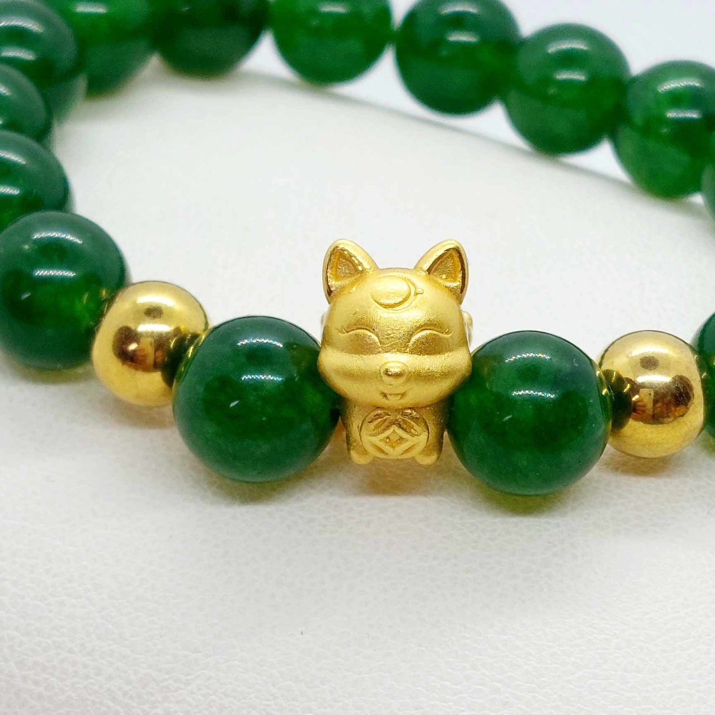 Natural Hetian Jade with Silver Nine Tailed Fox Bracelet in 10mm Stones