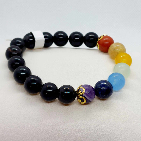 Natural Obsidian Chakra Bracelet in 10mm Stones