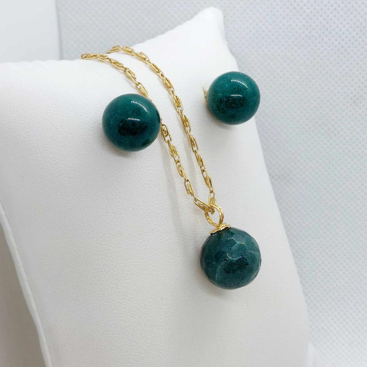 Natural Hetian Jade Mini Set in Solid 10K Gold with 14 & 18mm Stones