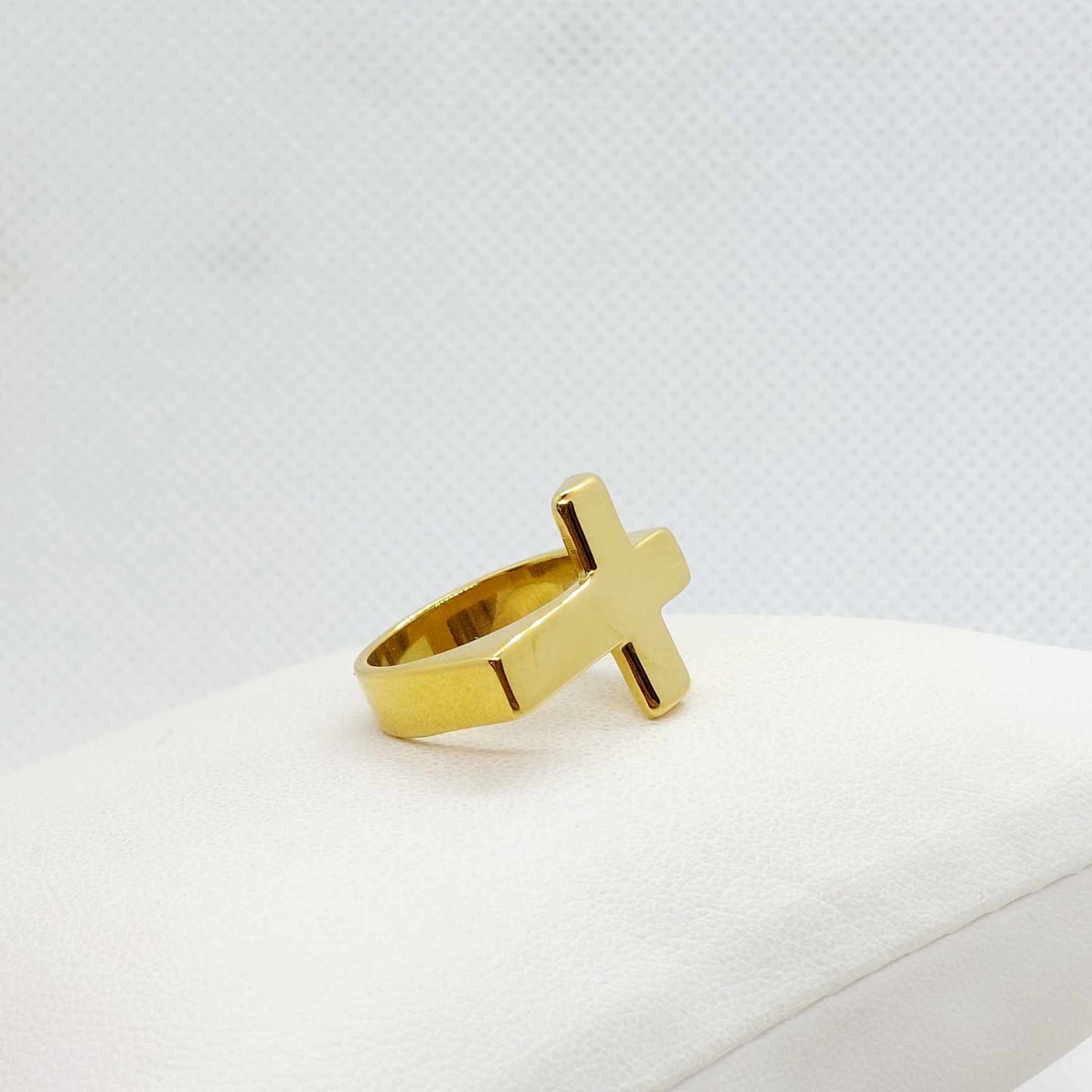 Large Cross Ring Stainless Steel Gold Plated