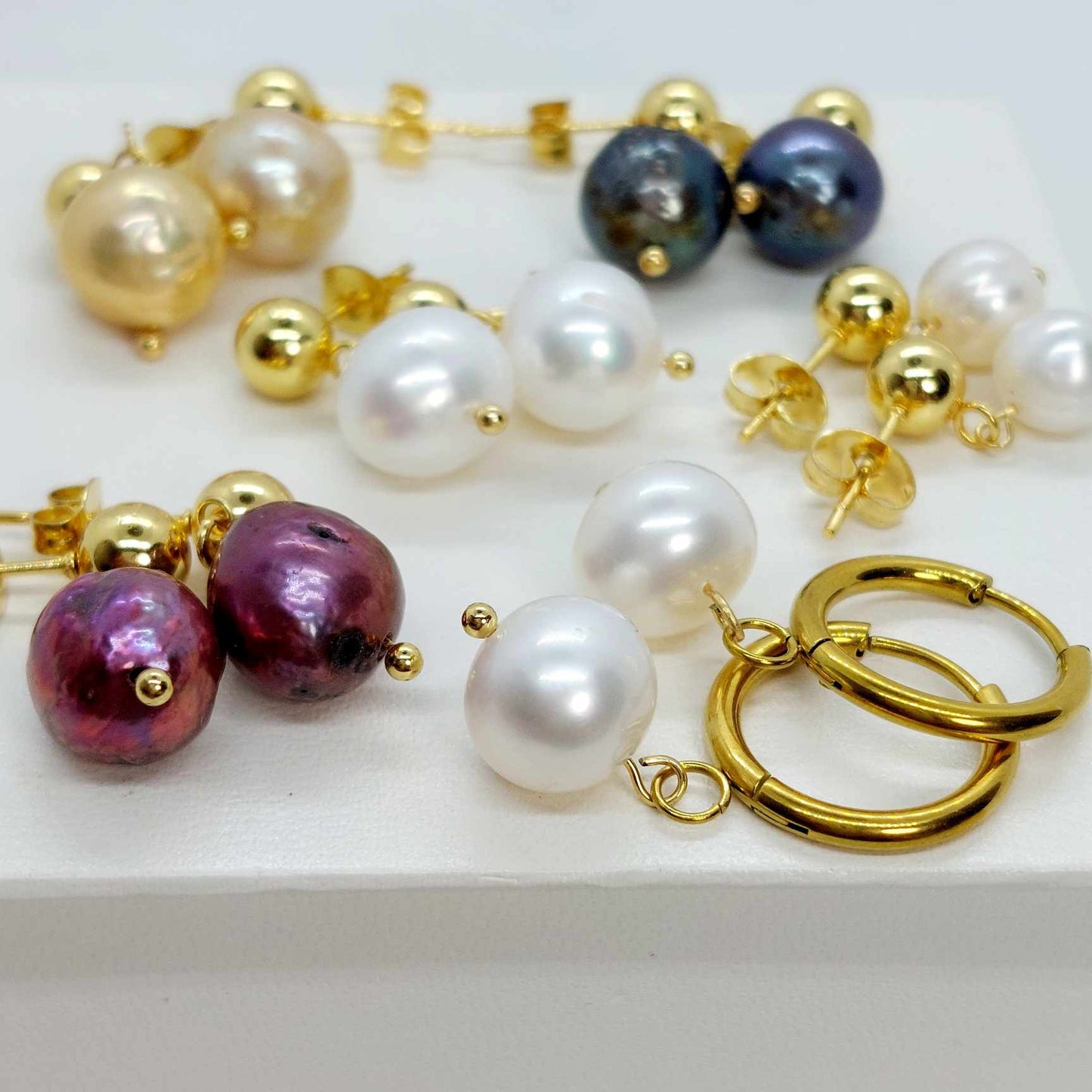 Natural Freshwater Pearl Earrings in Gold Plated Stainless Steel