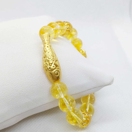 Natural Citrine with Large Silver Fish Bracelet in 10mm Stones