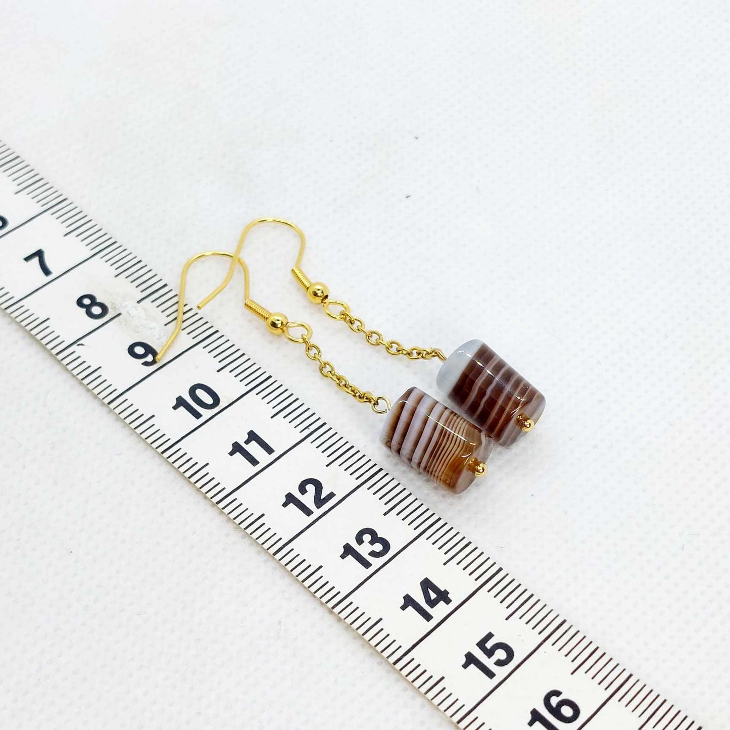 Natural Tibetan Bamboo Banded Agate Mini Set in Gold Plated Stainless Steel