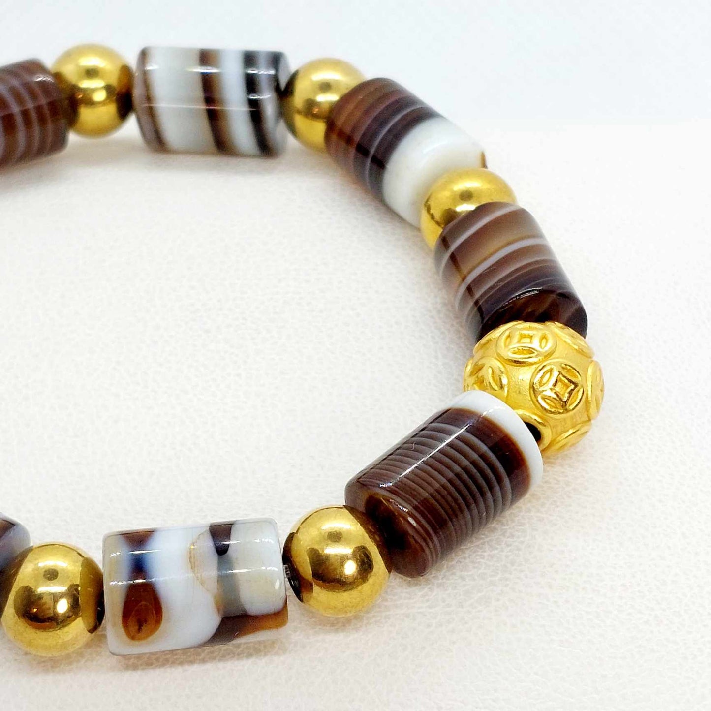 Natural Tibetan Bamboo Banded Agate Mini Set in Gold Plated Stainless Steel