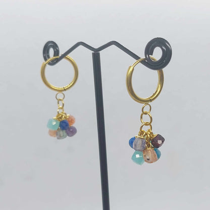 Mixed Natural Stones Earrings with Hoop in Gold Plated Stainless Steel