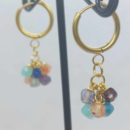 Mixed Natural Stones Earrings with Hoop in Gold Plated Stainless Steel