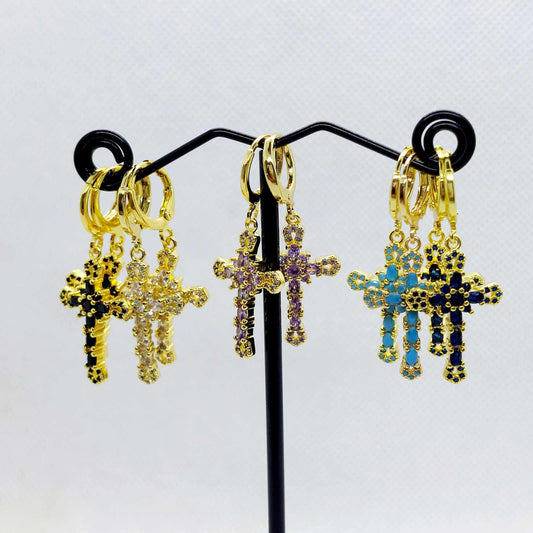 Cubic Zirconia Cross Earrings in Gold Plated Stainless Steel