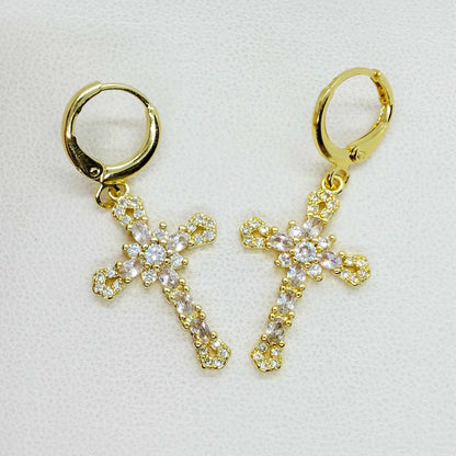 Cubic Zirconia Cross Earrings in Gold Plated Stainless Steel