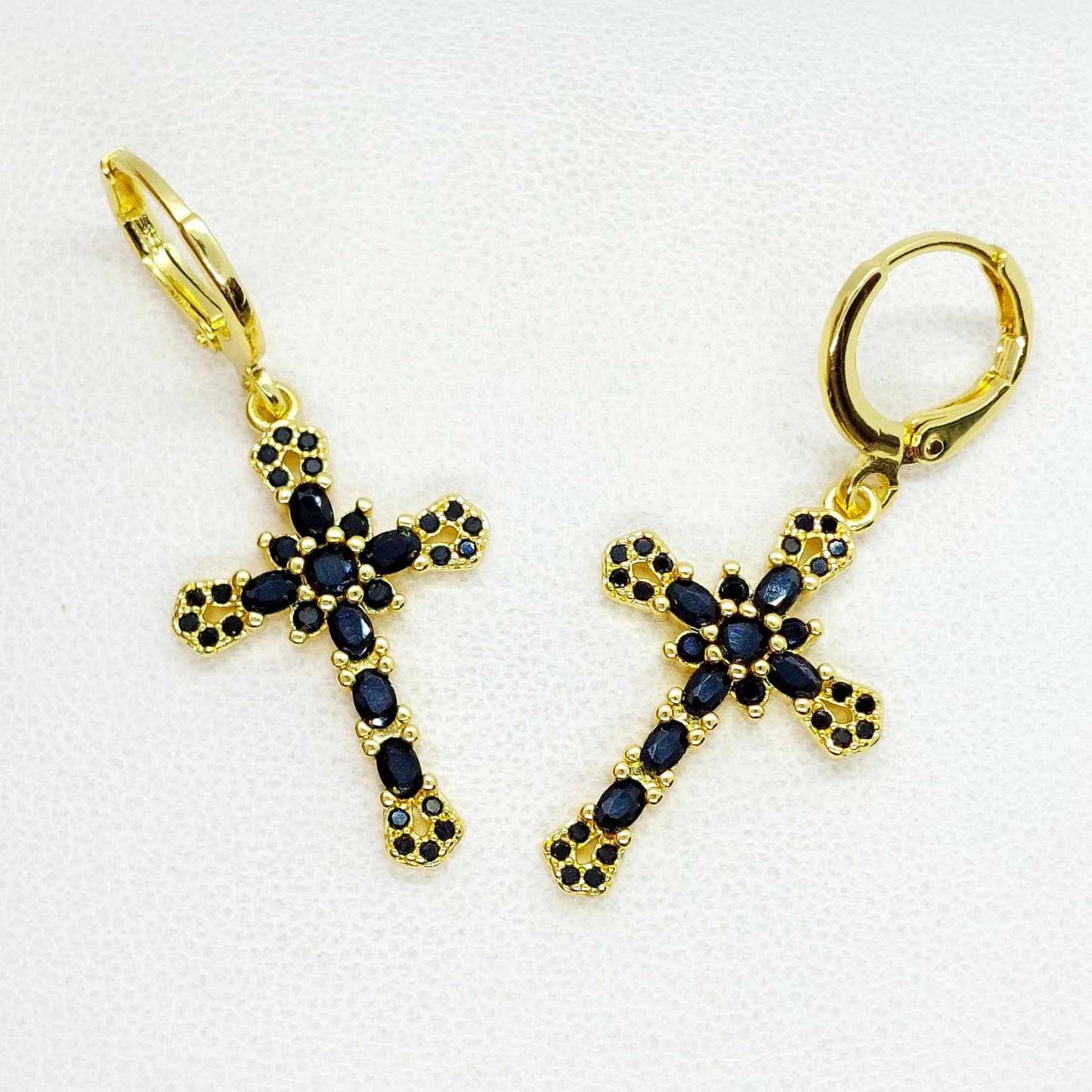 Cubic Zirconia Cross Earrings in Gold Plated Stainless Steel