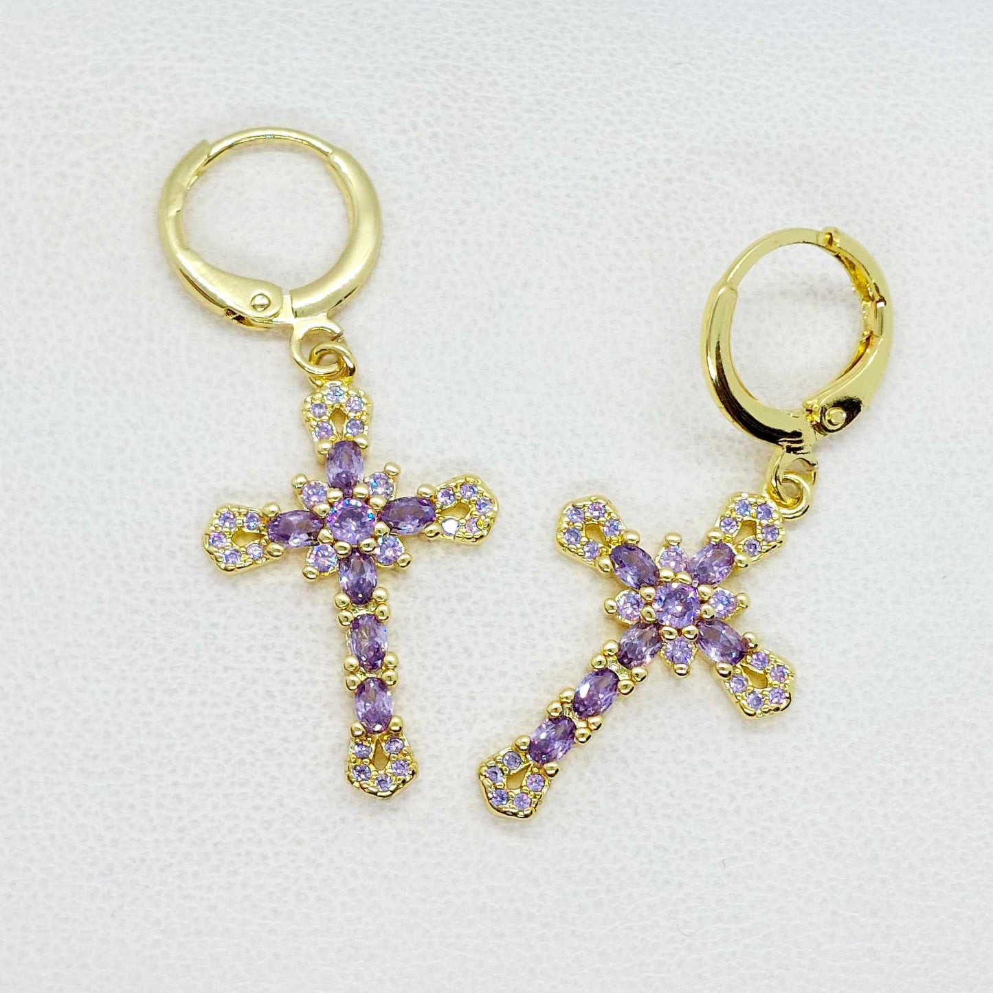 Cubic Zirconia Cross Earrings in Gold Plated Stainless Steel