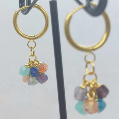 Mixed Natural Stones Earrings with Hoop in Gold Plated Stainless Steel