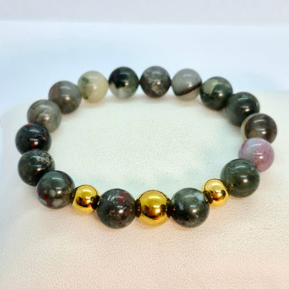 Natural African Bloodstone Bracelet in 10mm Stones