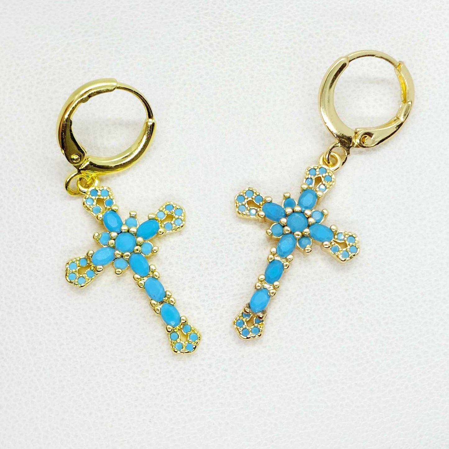 Cubic Zirconia Cross Earrings in Gold Plated Stainless Steel