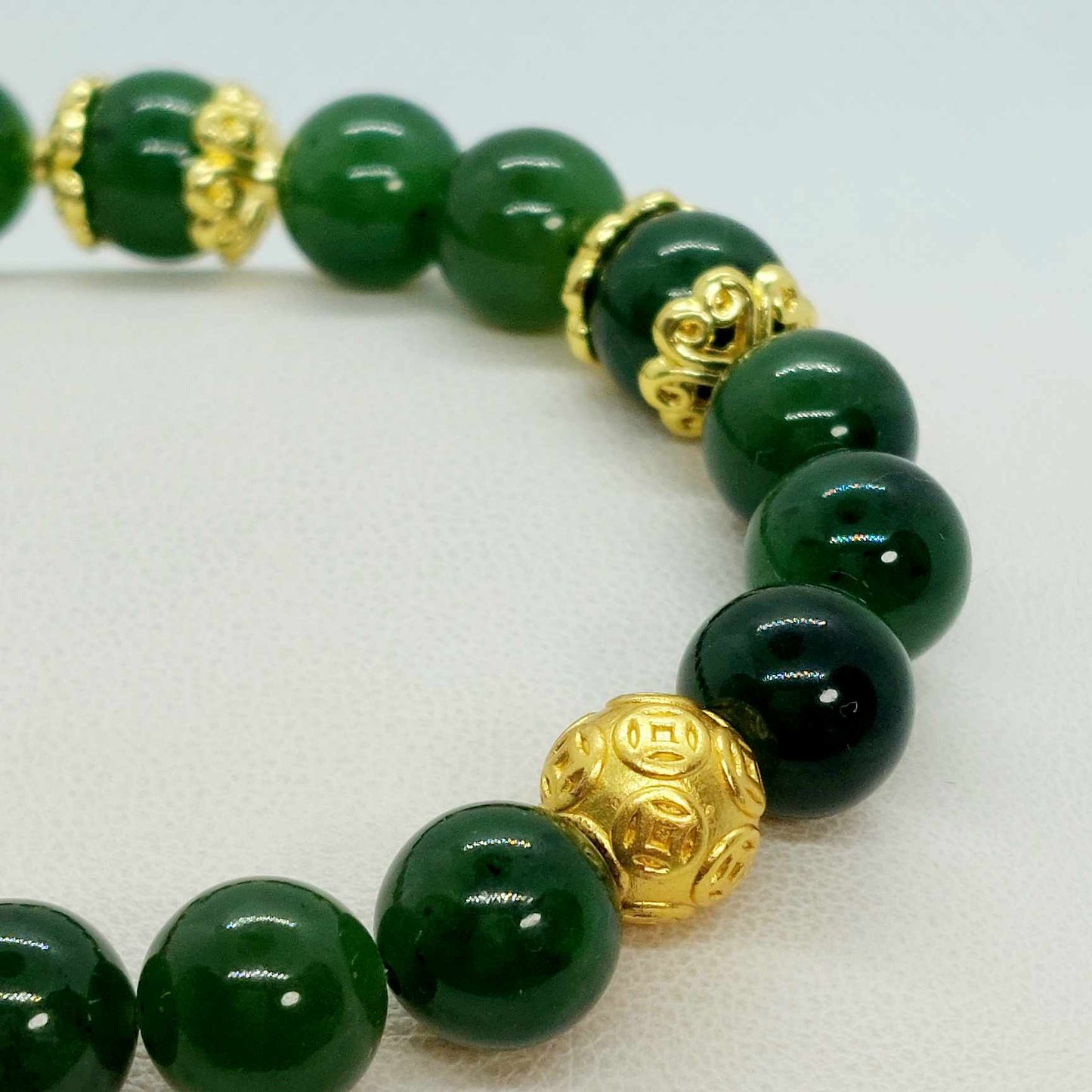 Natural Hetian Jade Bracelet in 10mm Stones