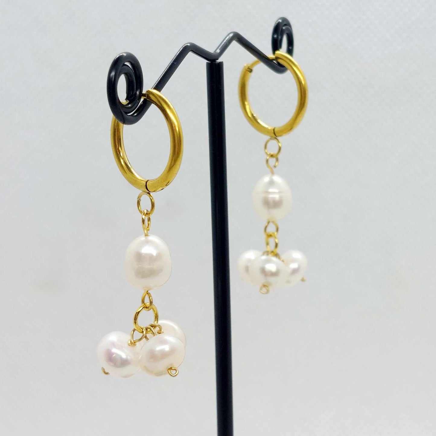 Natural Freshwater Pearl Dangle Earrings in Gold Plated Stainless Steel