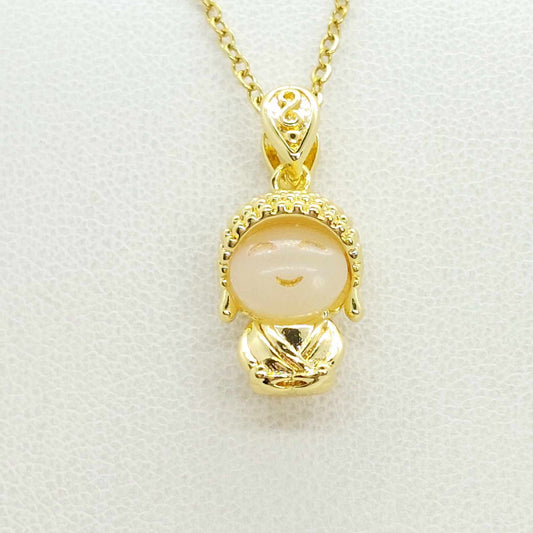 Mini Buddha Pendant in Stainless Steel with Gold Plated Necklace Chain