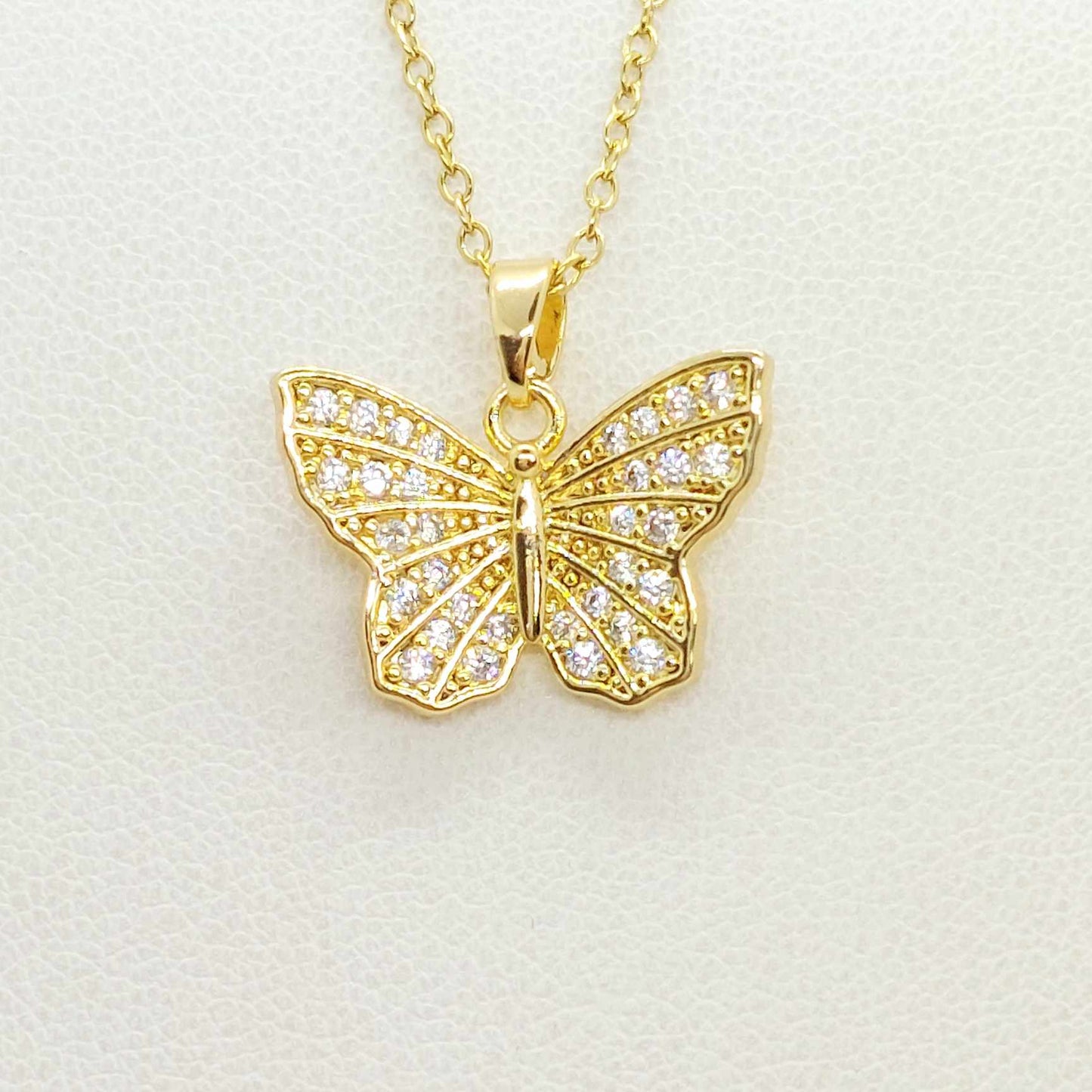 Butterfly Pendant in Zircon and Stainless Steel with Gold Plated Necklace Chain