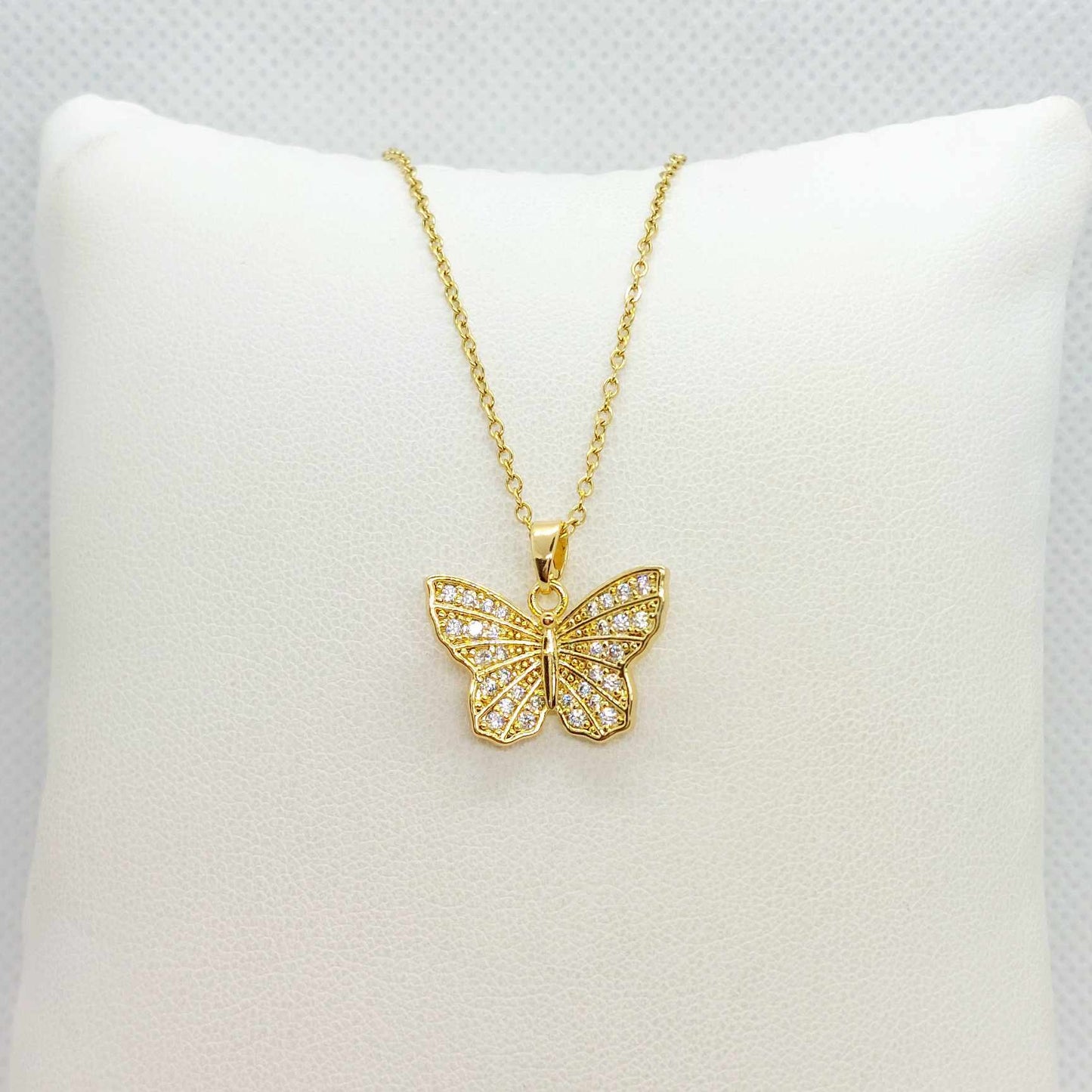 Butterfly Pendant in Zircon and Stainless Steel with Gold Plated Necklace Chain