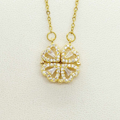 Four Hearts Pendant in Zircon and Stainless Steel with Gold Plated Necklace Chain