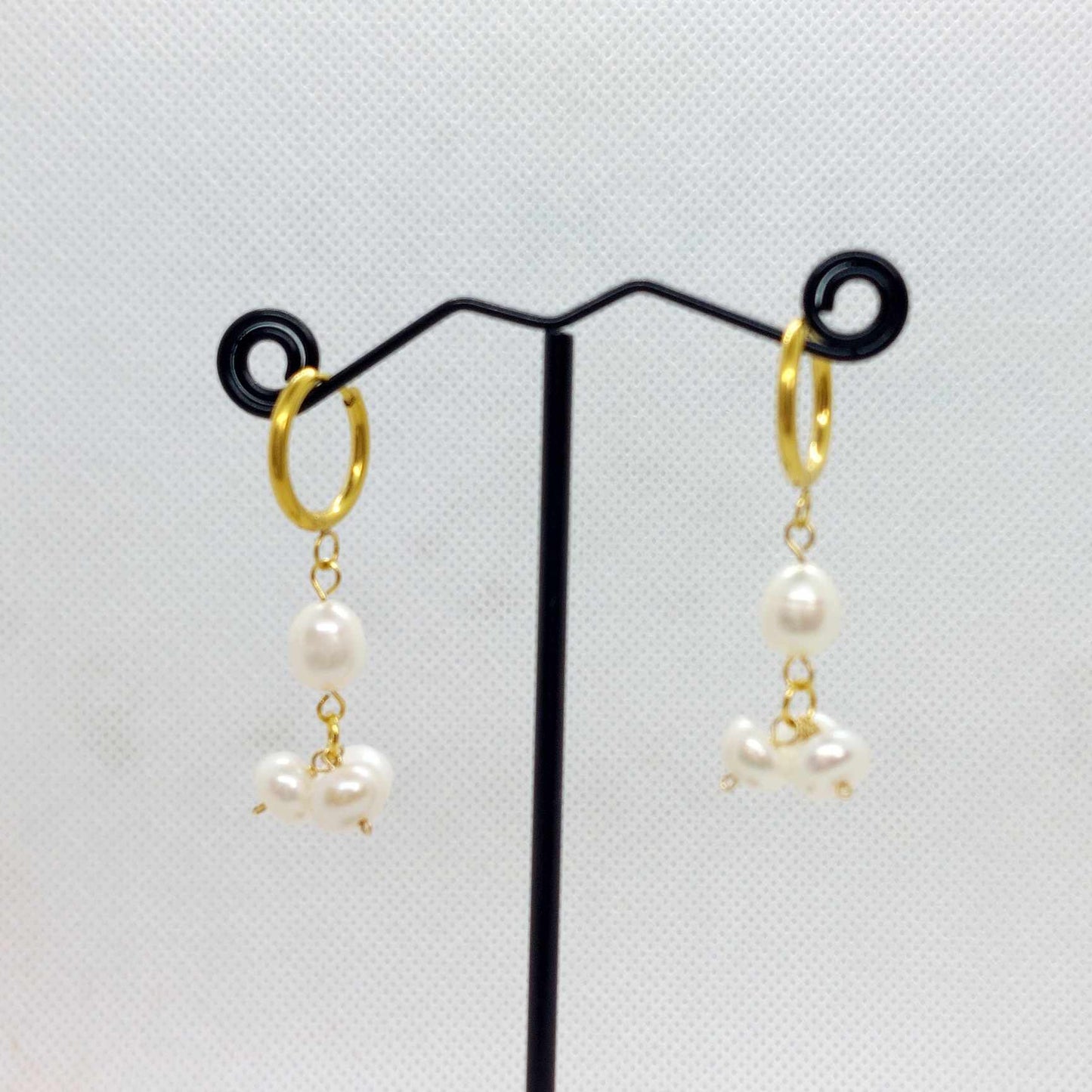 Natural Freshwater Pearl Dangle Earrings in Gold Plated Stainless Steel