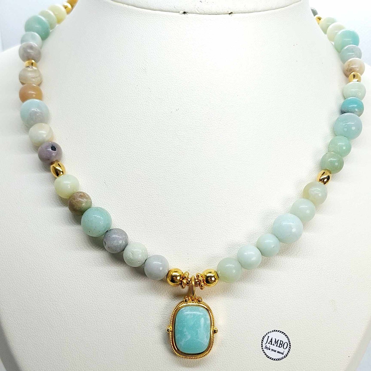 Natural Amazonite Choker Necklace with 8 and 10mm Stones