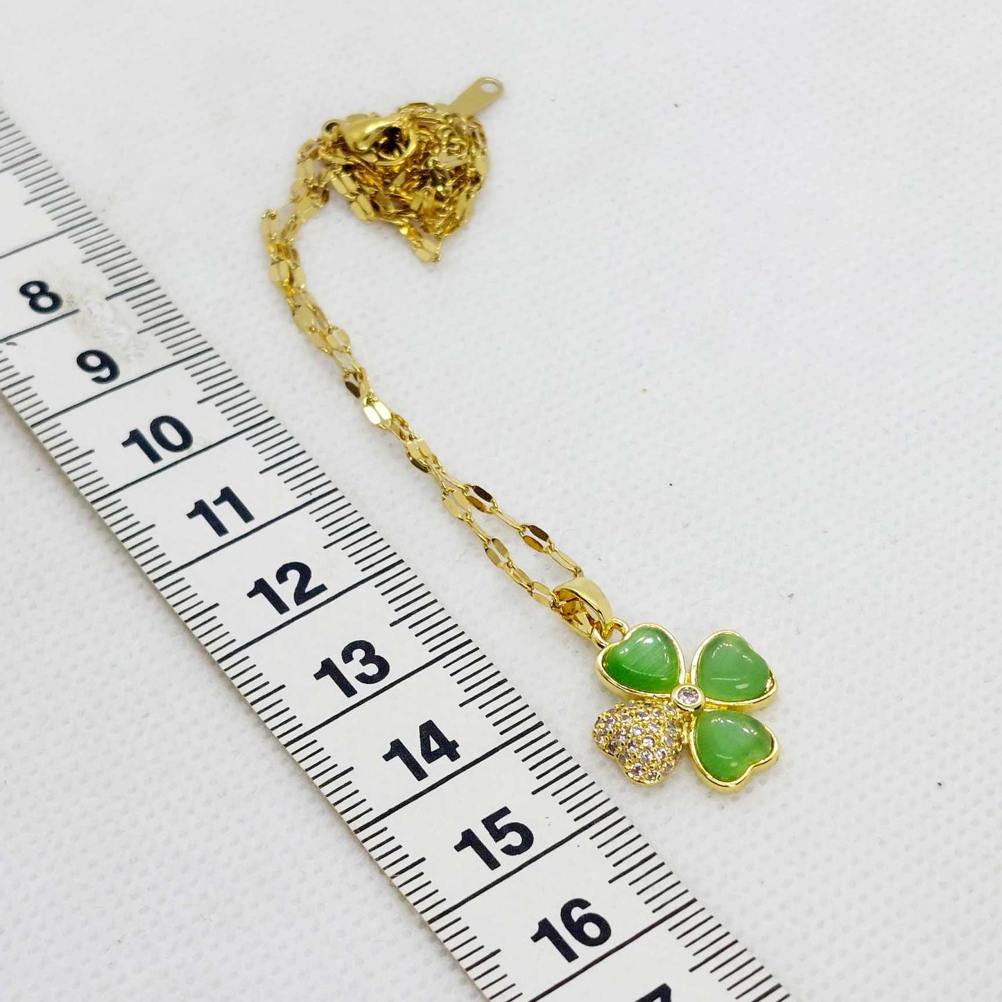 Four Leaf Clover with Zircon Pendant in Stainless Steel with Gold Plated Necklace Chain